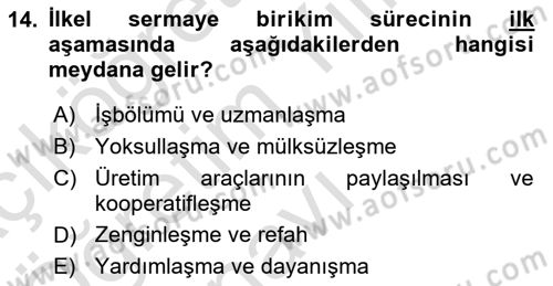 Toplumsal Tabakalaşma ve Eşitsizlik Dersi 2022 - 2023 Yılı Yaz Okulu Sınav Soruları 14. Soru