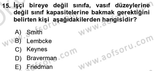 Toplumsal Tabakalaşma ve Eşitsizlik Dersi 2022 - 2023 Yılı Yaz Okulu Sınav Soruları 15. Soru