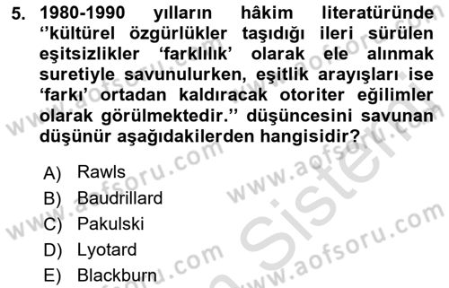 Toplumsal Tabakalaşma ve Eşitsizlik Dersi 2022 - 2023 Yılı Yaz Okulu Sınav Soruları 5. Soru