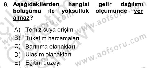 Toplumsal Tabakalaşma ve Eşitsizlik Dersi 2022 - 2023 Yılı Yaz Okulu Sınav Soruları 6. Soru