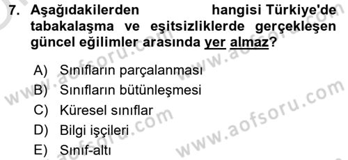 Toplumsal Tabakalaşma ve Eşitsizlik Dersi 2022 - 2023 Yılı Yaz Okulu Sınav Soruları 7. Soru