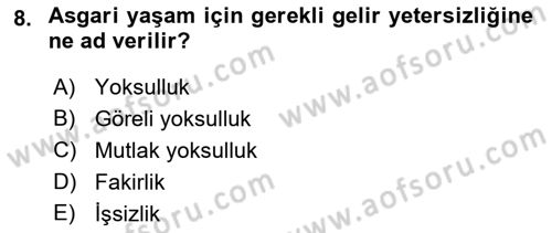 Toplumsal Tabakalaşma ve Eşitsizlik Dersi 2022 - 2023 Yılı Yaz Okulu Sınav Soruları 8. Soru