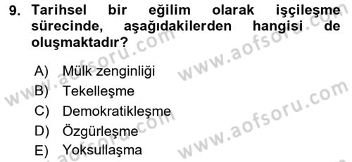Toplumsal Tabakalaşma ve Eşitsizlik Dersi 2022 - 2023 Yılı Yaz Okulu Sınav Soruları 9. Soru