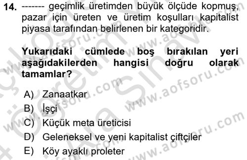 Toplumsal Tabakalaşma ve Eşitsizlik Dersi 2023 - 2024 Yılı (Vize) Ara Sınav Soruları 14. Soru