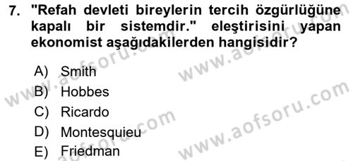 Toplumsal Tabakalaşma ve Eşitsizlik Dersi 2023 - 2024 Yılı (Vize) Ara Sınav Soruları 7. Soru