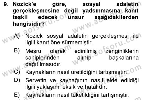 Toplumsal Tabakalaşma ve Eşitsizlik Dersi 2023 - 2024 Yılı (Vize) Ara Sınav Soruları 9. Soru