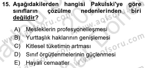 Toplumsal Tabakalaşma ve Eşitsizlik Dersi 2023 - 2024 Yılı (Final) Dönem Sonu Sınav Soruları 15. Soru