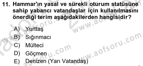 Toplumsal Tabakalaşma ve Eşitsizlik Dersi 2023 - 2024 Yılı Yaz Okulu Sınav Soruları 11. Soru