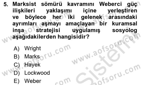 Toplumsal Tabakalaşma ve Eşitsizlik Dersi 2023 - 2024 Yılı Yaz Okulu Sınav Soruları 5. Soru