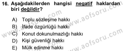 Toplumsal Tabakalaşma ve Eşitsizlik Dersi 2024 - 2025 Yılı (Vize) Ara Sınav Soruları 16. Soru