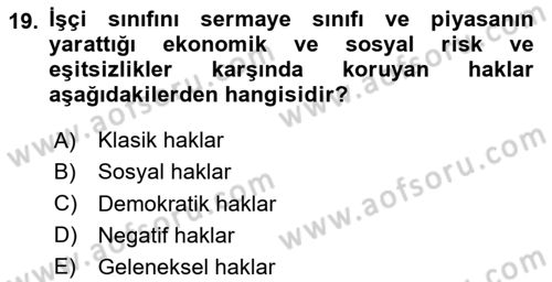Toplumsal Tabakalaşma ve Eşitsizlik Dersi 2024 - 2025 Yılı (Vize) Ara Sınav Soruları 19. Soru
