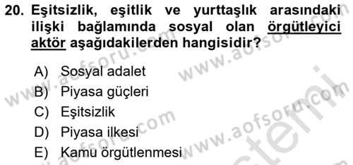 Toplumsal Tabakalaşma ve Eşitsizlik Dersi 2024 - 2025 Yılı (Vize) Ara Sınav Soruları 20. Soru