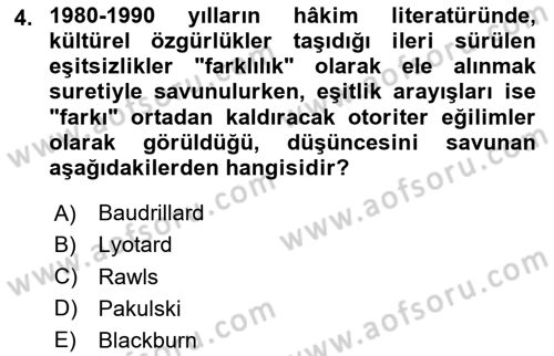 Toplumsal Tabakalaşma ve Eşitsizlik Dersi 2024 - 2025 Yılı (Vize) Ara Sınav Soruları 4. Soru
