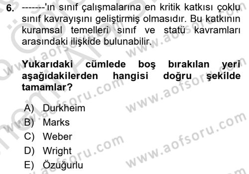 Toplumsal Tabakalaşma ve Eşitsizlik Dersi 2024 - 2025 Yılı (Vize) Ara Sınav Soruları 6. Soru