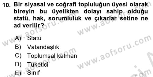 Toplumsal Tabakalaşma ve Eşitsizlik Dersi 2024 - 2025 Yılı (Final) Dönem Sonu Sınav Soruları 10. Soru