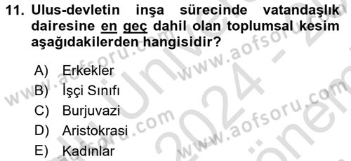 Toplumsal Tabakalaşma ve Eşitsizlik Dersi 2024 - 2025 Yılı (Final) Dönem Sonu Sınav Soruları 11. Soru