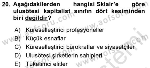 Toplumsal Tabakalaşma ve Eşitsizlik Dersi 2024 - 2025 Yılı (Final) Dönem Sonu Sınav Soruları 20. Soru
