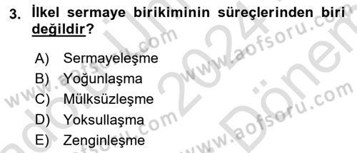 Toplumsal Tabakalaşma ve Eşitsizlik Dersi 2024 - 2025 Yılı (Final) Dönem Sonu Sınav Soruları 3. Soru