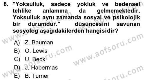 Toplumsal Tabakalaşma ve Eşitsizlik Dersi 2024 - 2025 Yılı (Final) Dönem Sonu Sınav Soruları 8. Soru