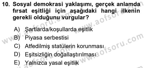 Toplumsal Tabakalaşma ve Eşitsizlik Dersi 2025 - 2026 Yılı (Vize) Ara Sınav Soruları 10. Soru