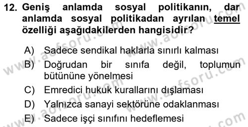 Toplumsal Tabakalaşma ve Eşitsizlik Dersi 2025 - 2026 Yılı (Vize) Ara Sınav Soruları 12. Soru