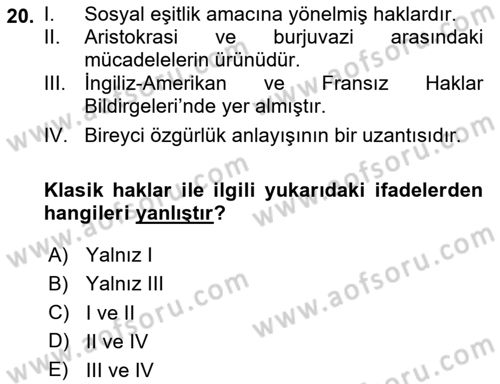 Toplumsal Tabakalaşma ve Eşitsizlik Dersi 2025 - 2026 Yılı (Vize) Ara Sınav Soruları 20. Soru