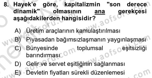 Toplumsal Tabakalaşma ve Eşitsizlik Dersi 2025 - 2026 Yılı (Vize) Ara Sınav Soruları 8. Soru