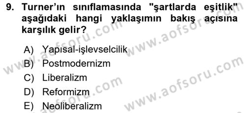 Toplumsal Tabakalaşma ve Eşitsizlik Dersi 2025 - 2026 Yılı (Vize) Ara Sınav Soruları 9. Soru