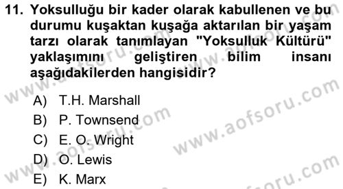 Toplumsal Tabakalaşma ve Eşitsizlik Dersi 2025 - 2026 Yılı (Final) Dönem Sonu Sınav Soruları 11. Soru