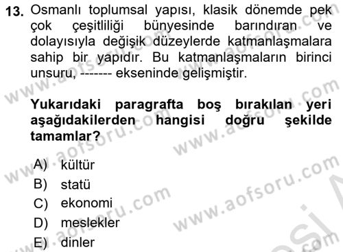 Toplumsal Tabakalaşma ve Eşitsizlik Dersi 2025 - 2026 Yılı (Final) Dönem Sonu Sınav Soruları 13. Soru