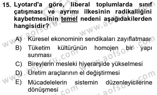 Toplumsal Tabakalaşma ve Eşitsizlik Dersi 2025 - 2026 Yılı (Final) Dönem Sonu Sınav Soruları 15. Soru