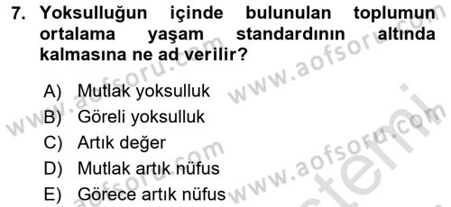Toplumsal Tabakalaşma ve Eşitsizlik Dersi 2025 - 2026 Yılı (Final) Dönem Sonu Sınav Soruları 7. Soru