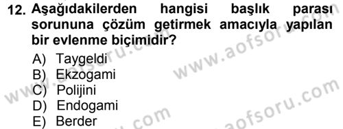 Aile Sosyolojisi Dersi Ara Sınavı Deneme Sınav Soruları 12. Soru