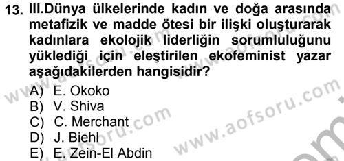 Aile Sosyolojisi Dersi Ara Sınavı Deneme Sınav Soruları 13. Soru