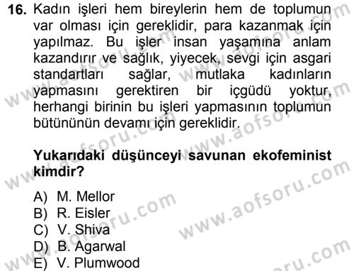 Aile Sosyolojisi Dersi Ara Sınavı Deneme Sınav Soruları 16. Soru