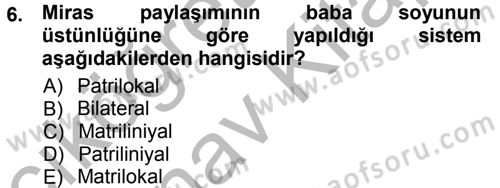 Aile Sosyolojisi Dersi Ara Sınavı Deneme Sınav Soruları 6. Soru