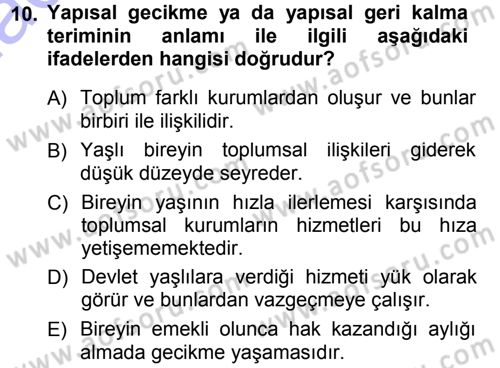 Aile Sosyolojisi Dersi 2012 - 2013 Yılı (Final) Dönem Sonu Sınav Soruları 10. Soru