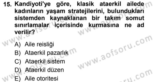 Aile Sosyolojisi Dersi 2012 - 2013 Yılı (Final) Dönem Sonu Sınav Soruları 15. Soru