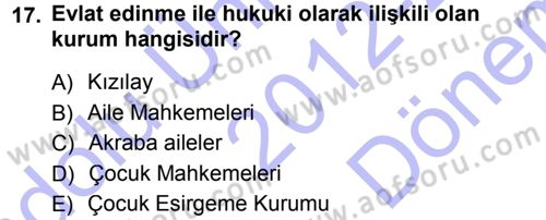 Aile Sosyolojisi Dersi 2012 - 2013 Yılı (Final) Dönem Sonu Sınav Soruları 17. Soru