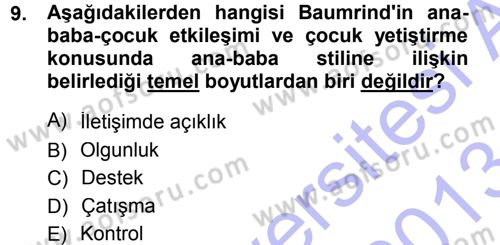 Aile Sosyolojisi Dersi 2012 - 2013 Yılı (Final) Dönem Sonu Sınav Soruları 9. Soru