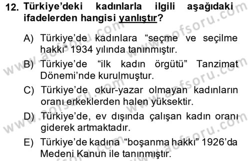 Aile Sosyolojisi Dersi Ara Sınavı Deneme Sınav Soruları 12. Soru