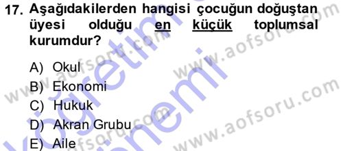 Aile Sosyolojisi Dersi Ara Sınavı Deneme Sınav Soruları 17. Soru