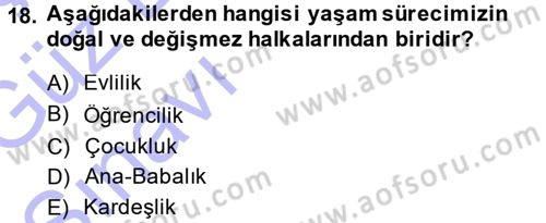 Aile Sosyolojisi Dersi Ara Sınavı Deneme Sınav Soruları 18. Soru