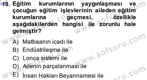 Aile Sosyolojisi Dersi Ara Sınavı Deneme Sınav Soruları 19. Soru