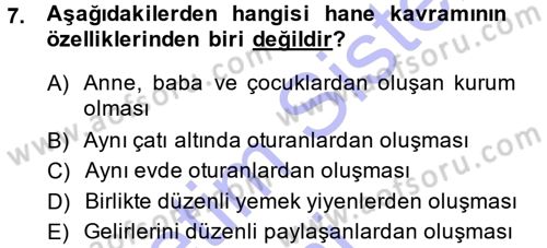 Aile Sosyolojisi Dersi Ara Sınavı Deneme Sınav Soruları 7. Soru