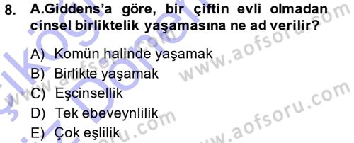 Aile Sosyolojisi Dersi Ara Sınavı Deneme Sınav Soruları 8. Soru