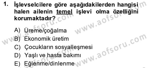 Aile Sosyolojisi Dersi 2013 - 2014 Yılı (Final) Dönem Sonu Sınav Soruları 1. Soru