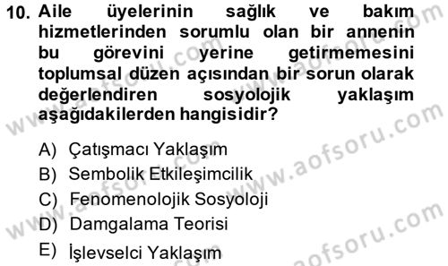 Aile Sosyolojisi Dersi 2013 - 2014 Yılı (Final) Dönem Sonu Sınav Soruları 10. Soru