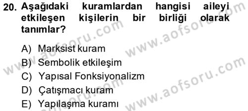 Aile Sosyolojisi Dersi 2013 - 2014 Yılı (Final) Dönem Sonu Sınav Soruları 20. Soru