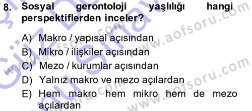 Aile Sosyolojisi Dersi 2013 - 2014 Yılı (Final) Dönem Sonu Sınav Soruları 8. Soru